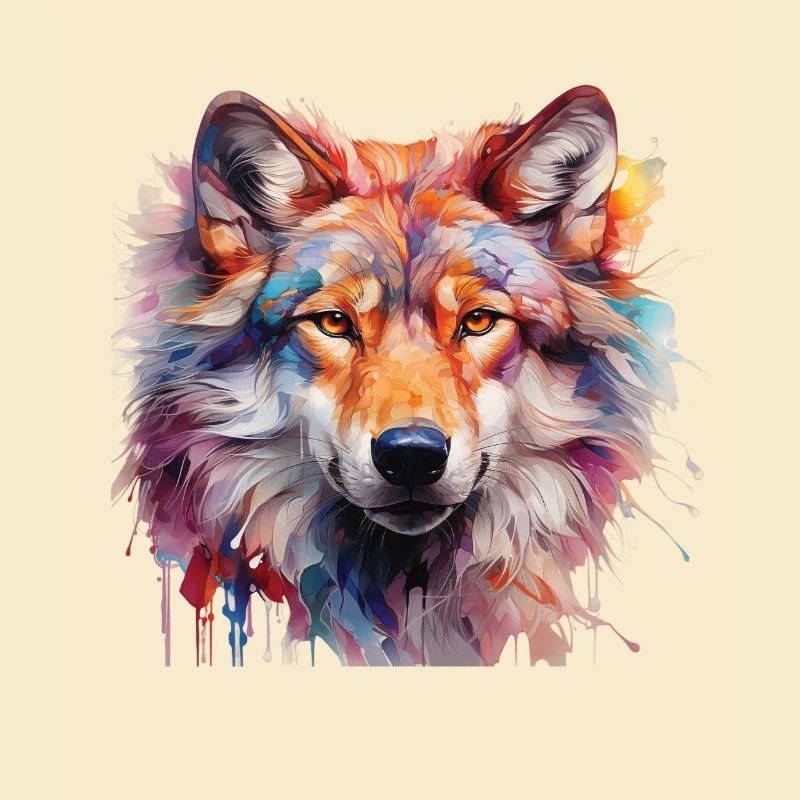 Bunter Wolf – Abstraktes Tierportrait Design