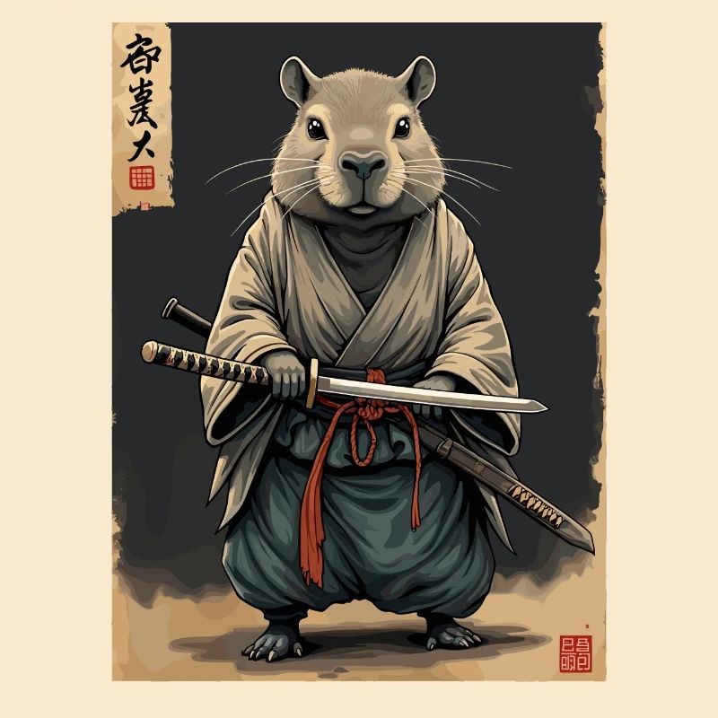 Cappibara-Samurai mit Katana