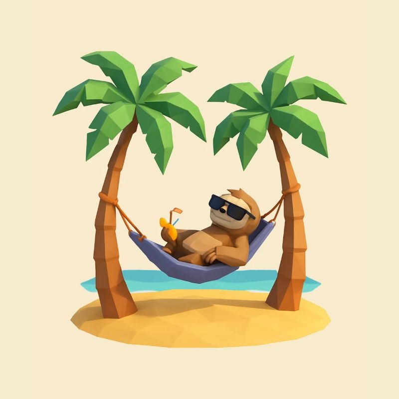 Relaxed sloth in hammock on the beach between