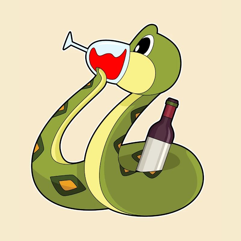 Bouteille de vin rouge serpent