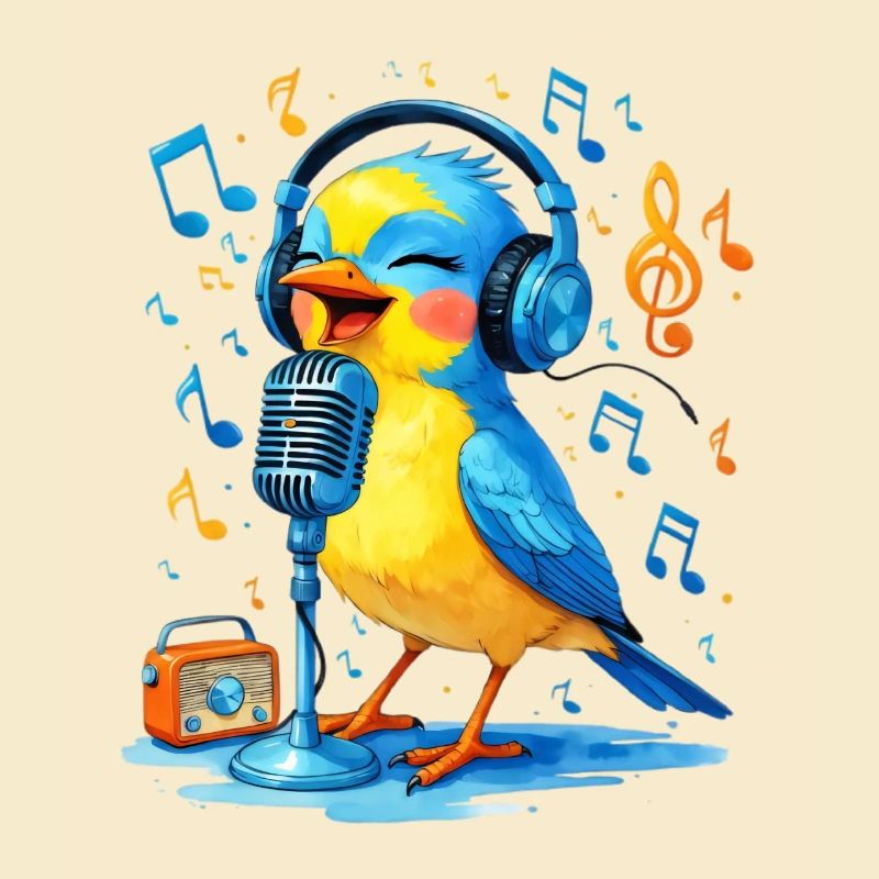 Karaoke Vogel mit Kopfhörern