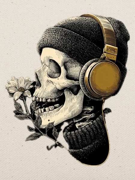 Kopfhörer-Skull mit Blume