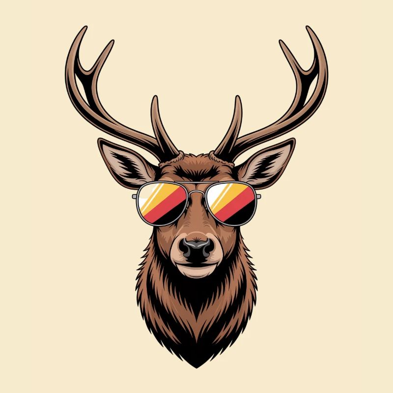 Hirsch mit Geweih und Sonnenbrille
