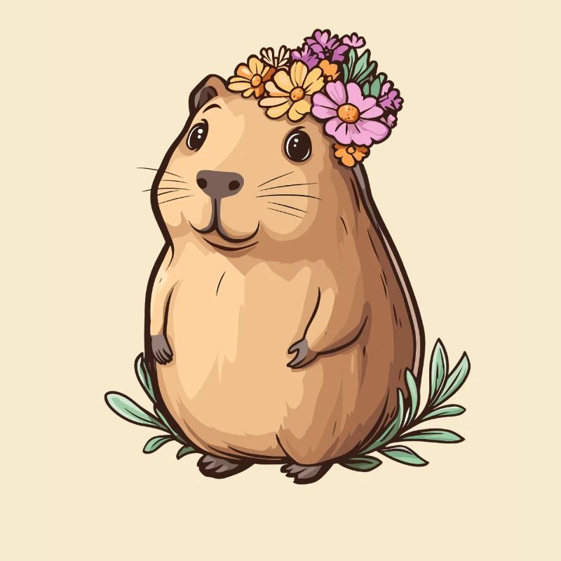 Kapibara mit Blumenkranz