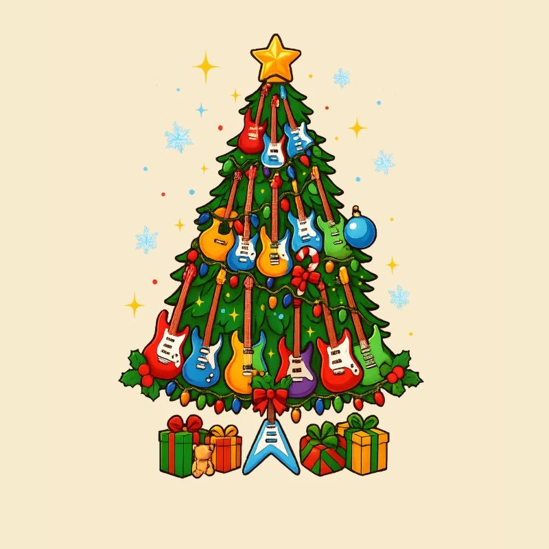 Rainbow Guitar Christmas Tree, Music Lover 
