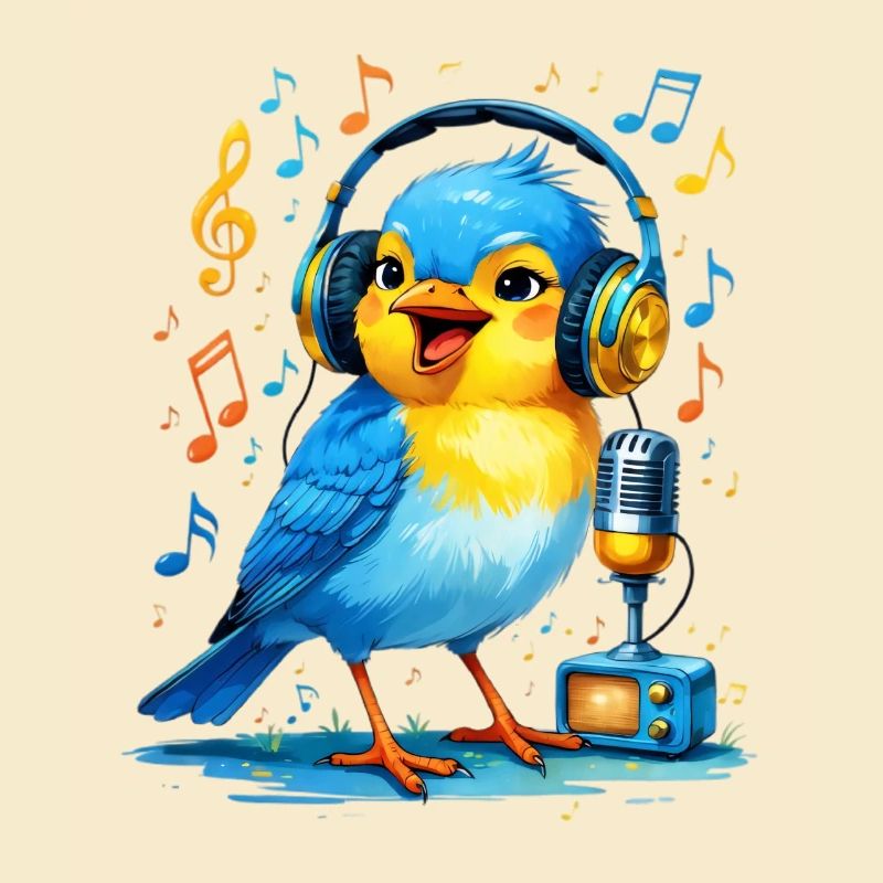 Karaoke Vogel mit Kopfhörern