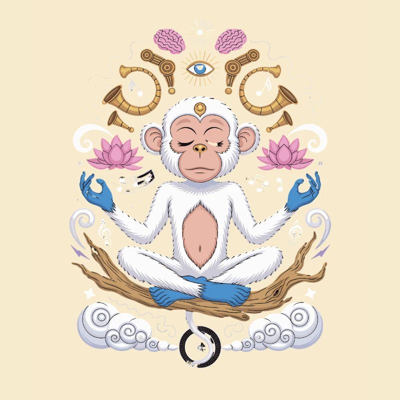 Meditating monkey with lotus bed and