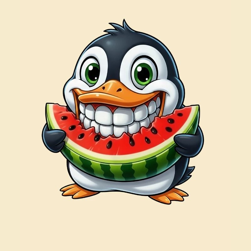 Pingouin joyeux avec pastèque fruit d’été