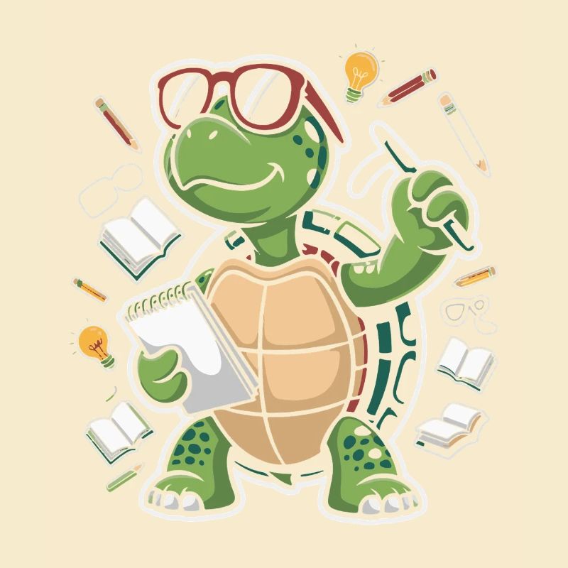 Lernende Schildkröte mit Stift