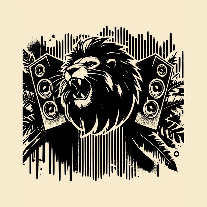 Lion avec enceintes – Musique & Conception de puissance de basse