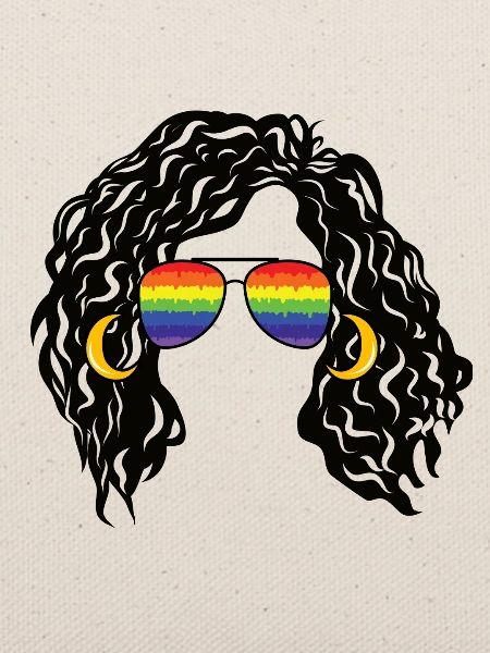 Regenbogenschattierungen Lockiges Afro-Mädchen-Haar Pride Retro