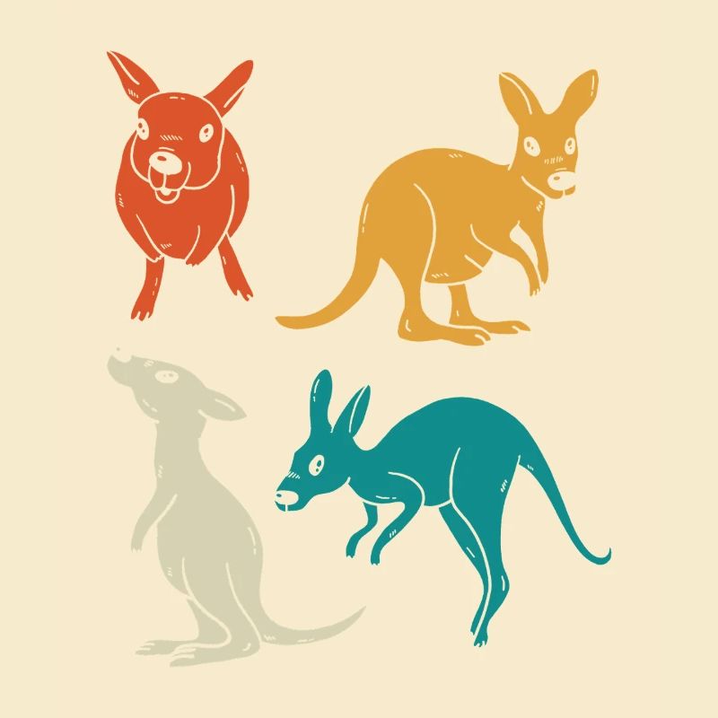 Quatuor de kangourous dans une variété de couleurs