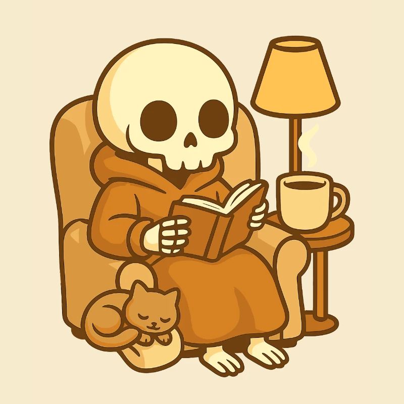 Lesendes Skelett – Cozy Reading