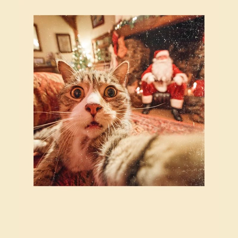 Katze Selfie mit Weihnachtsmann