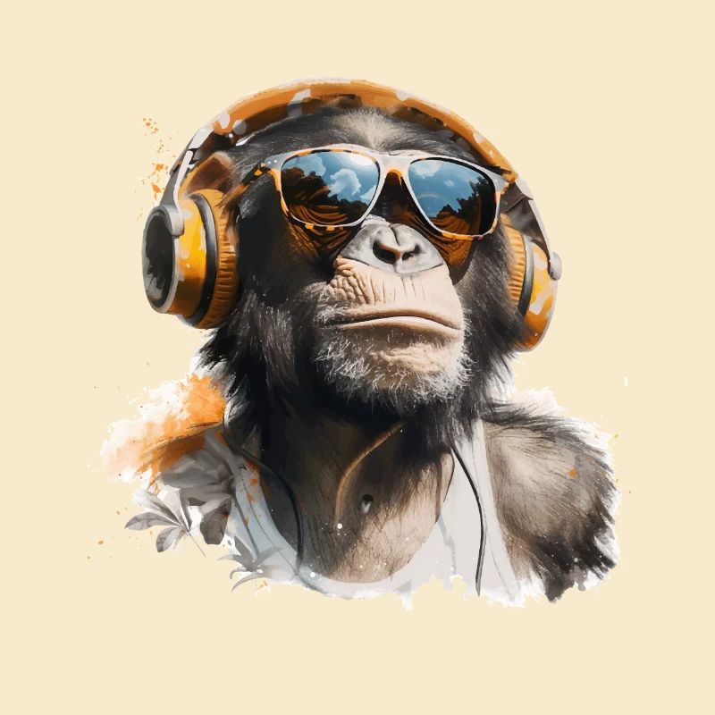Cooler Affe mit Kopfhörer und Sonnenbrille
