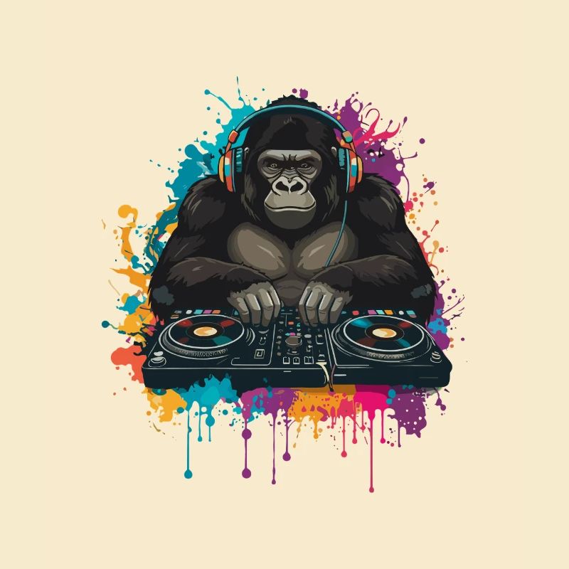Gorilla DJ à la table de mixage