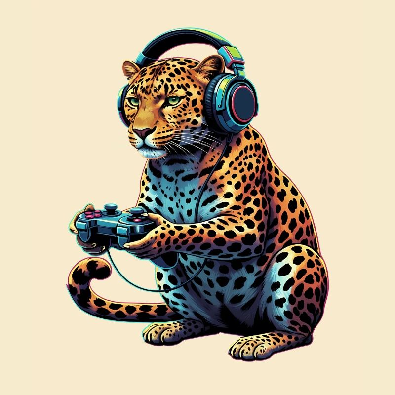 Leopard Gaming Tier Videospiele Lustiger Leopard