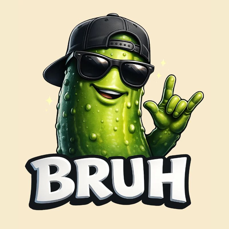 Gurken-Meme BRUH mit Sonnenbrille