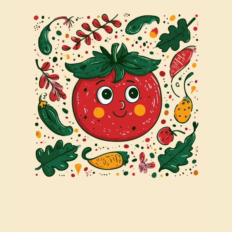 Fröhliche Tomate im Gartendesign