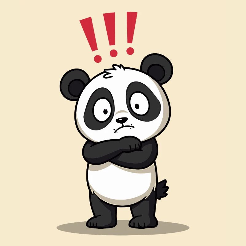 Skeptischer Panda mit Ausrufezeichen Humor