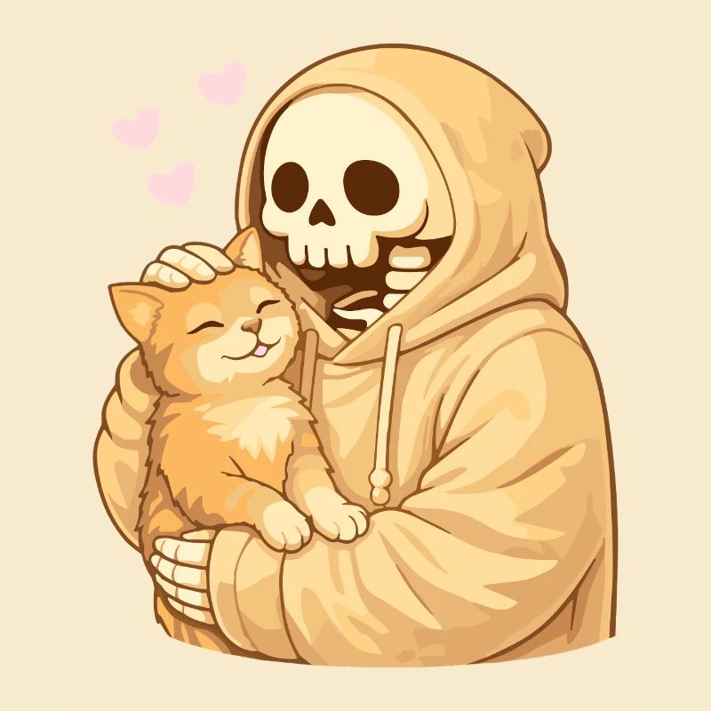 Squelette douillet avec chat – Proximité douce