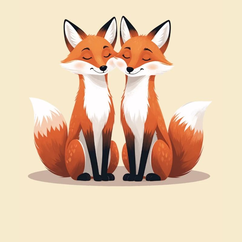 Two cuddling foxes