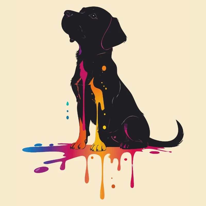 Silhouette von einem Hund mit Farbtropfen