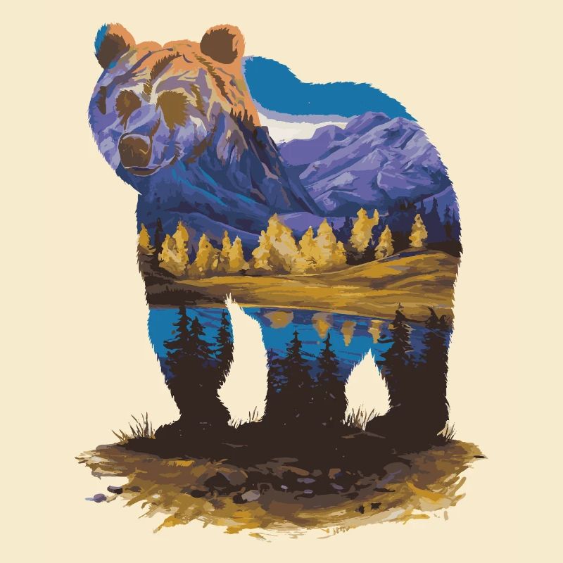 Wander Bear Mountains Lake Conception rétro de la nature