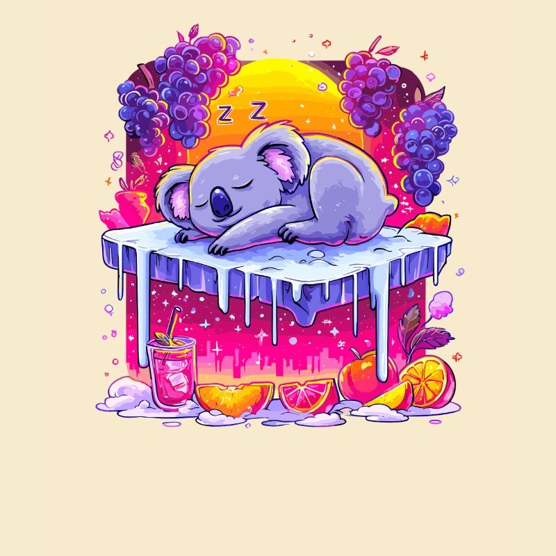 Schlafender Koala auf Neon Eiscreme