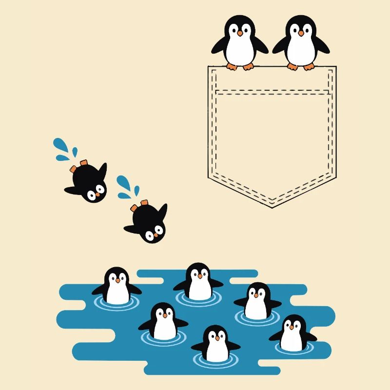 Pinguin Sprung ins Wasser Pocket Design