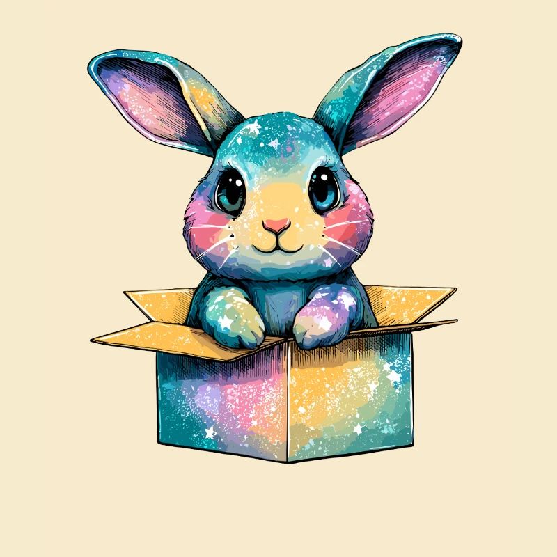 Kunterbunter Hase im Karton