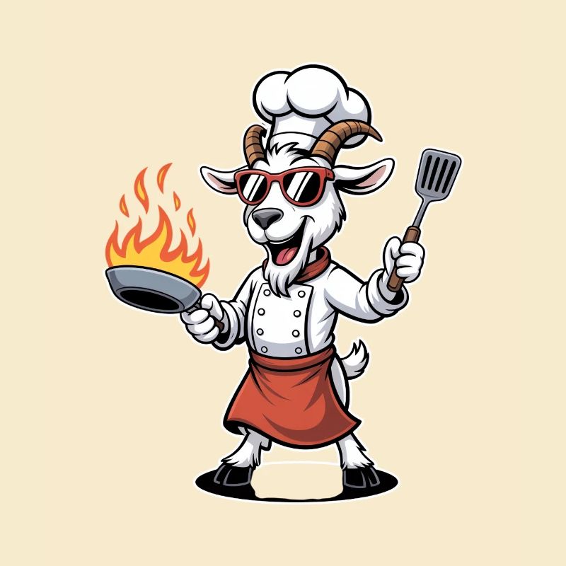 Goats Chef Cartoon Grill Master BBQ Kitchen