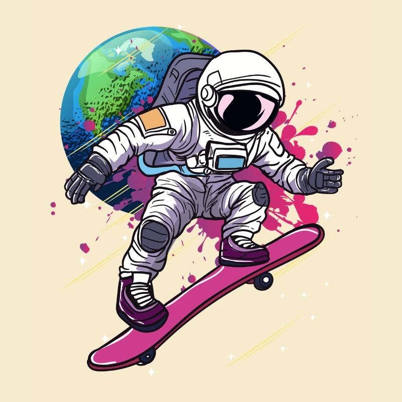 Astronaut Skateboard Erde