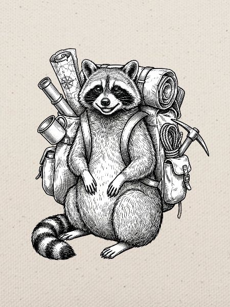 Backpacker Waschbär Outdoor Lineart