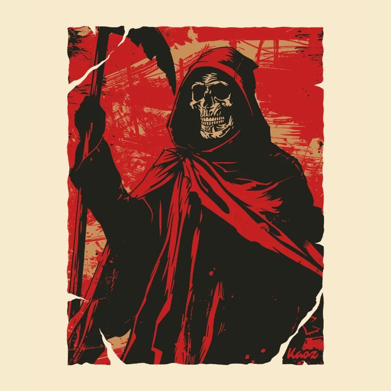 Roter Schatten Sensemann Totenkopf Skelett