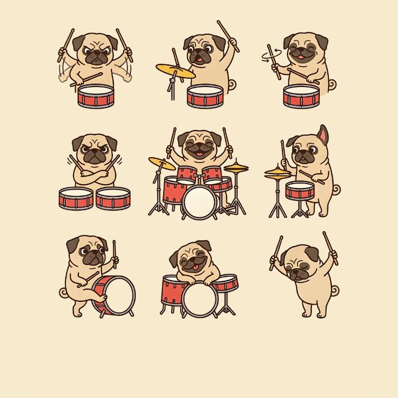 Pug Drummer Cartoon for Drummers