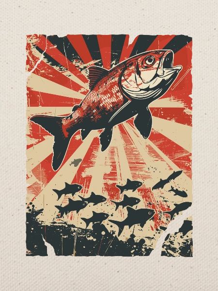 Springender Fisch im Retro Poster Stil
