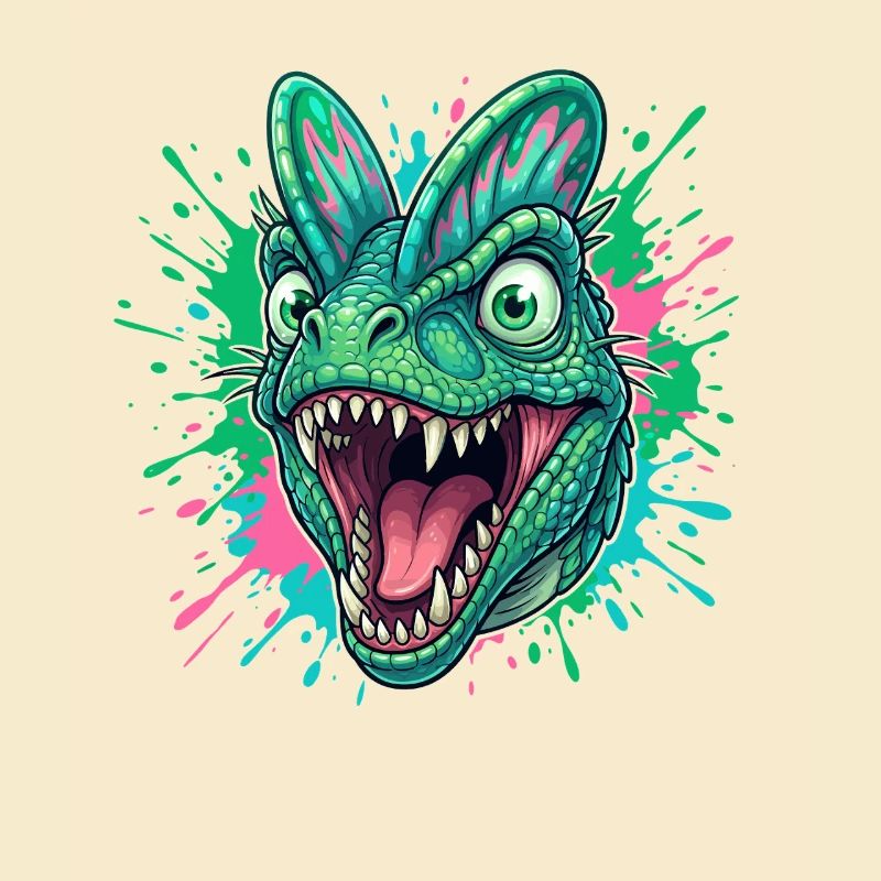 Tête de dinosaure verte avec éclaboussure néon