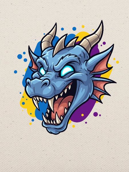 Blauer Drachenkopf Neon-Splash
