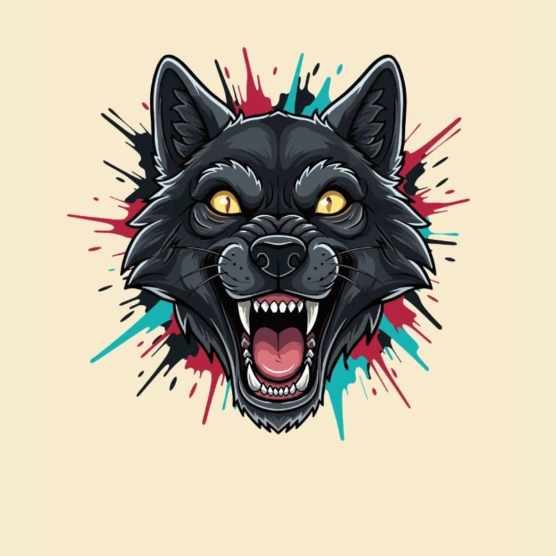 Neon-Wolfkopf Farbspritzer
