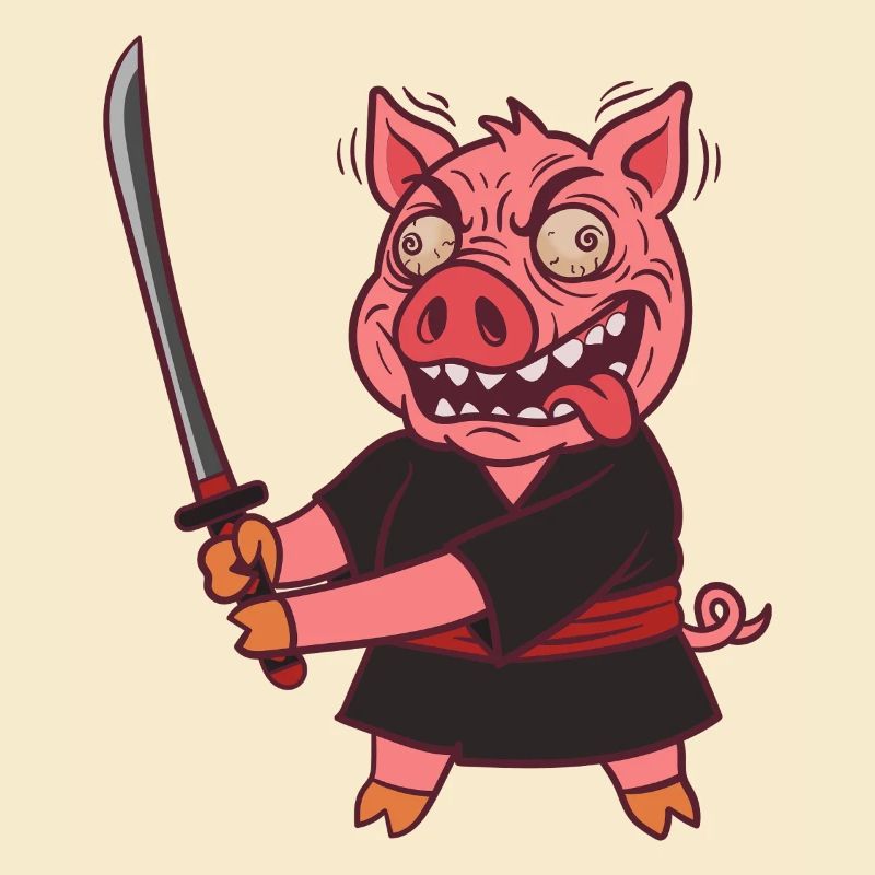 Verrücktes Samurai Schwein mit Schwert