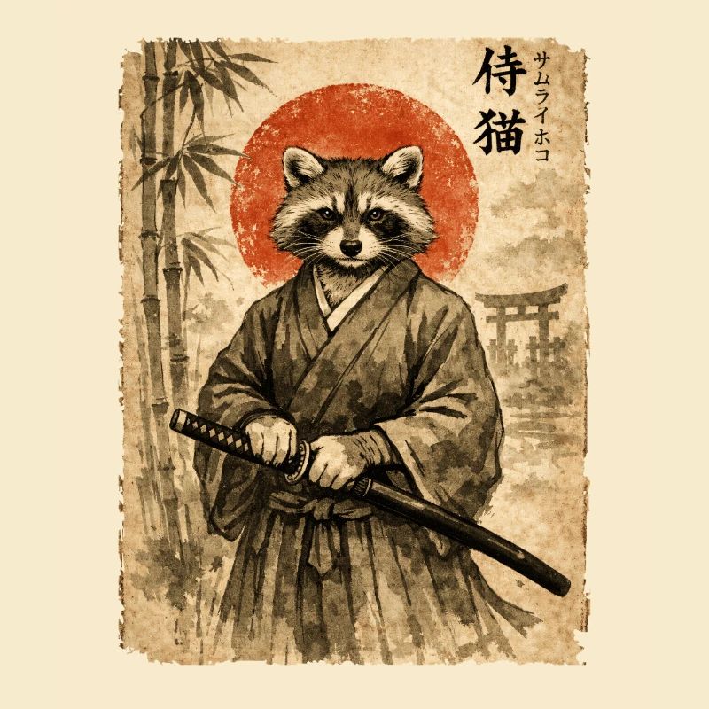 Samurai, Waschbär, Japanische Kunst, Anime