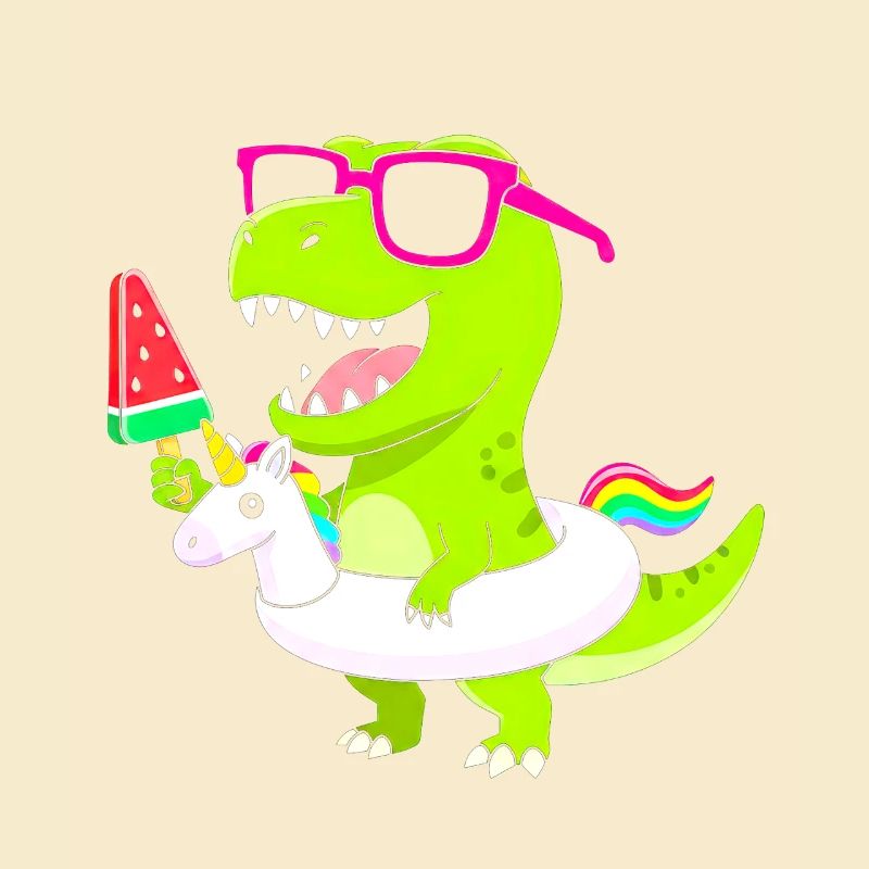 Neon-Dino mit Eis und Einhorn