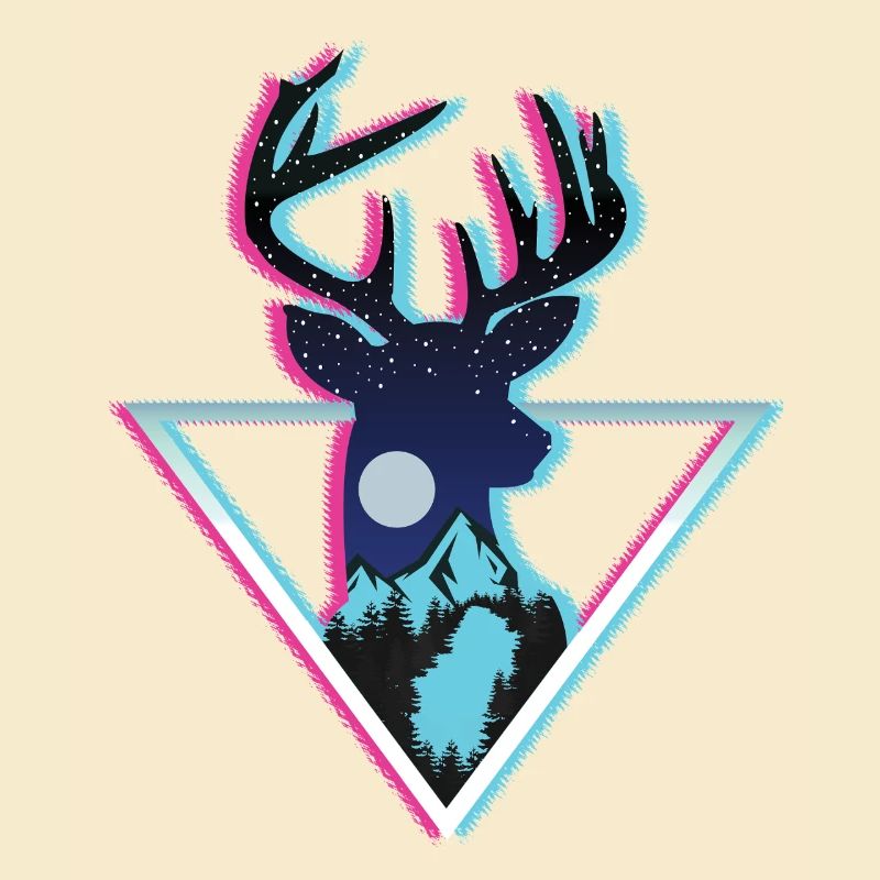 Cosmic Deer Mountain Neon Triangle Art
