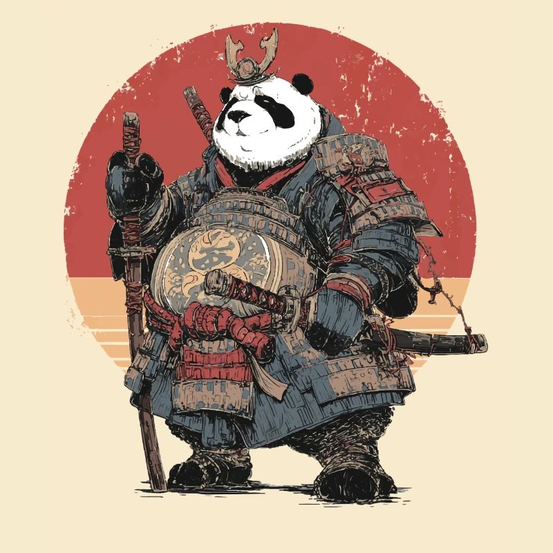 Panda-Samurai in robuster Rüstung