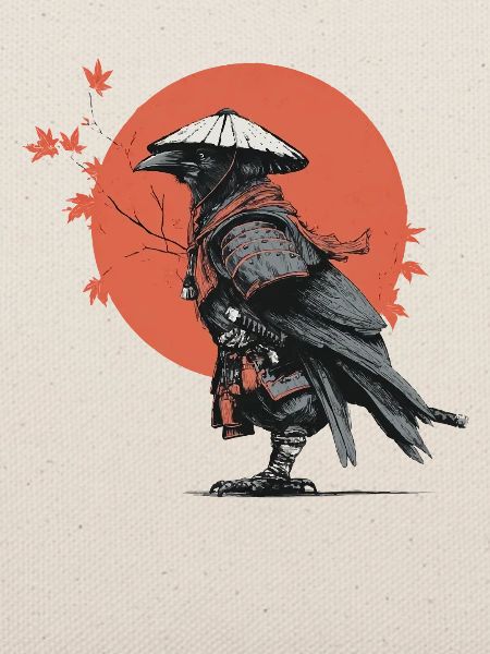 Samurai-Krähe in Red Moon
