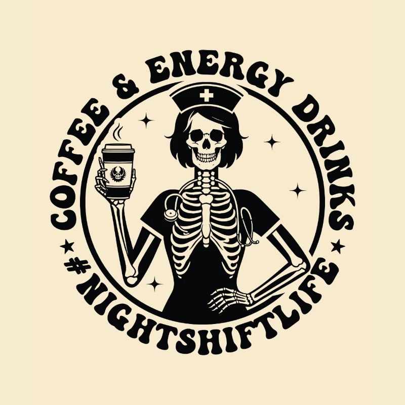 Skeleton Barista with Coffee & Energy Night Shift
