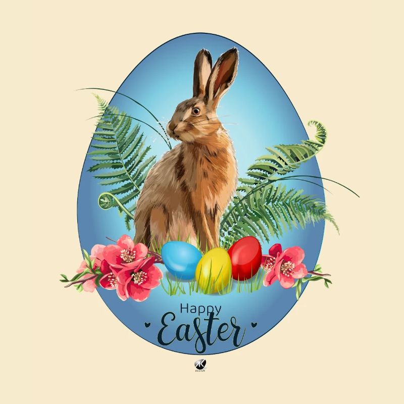 Bunny, Easter eggs and cherry blossoms illustration