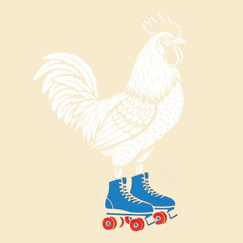 Rooster on roller skates