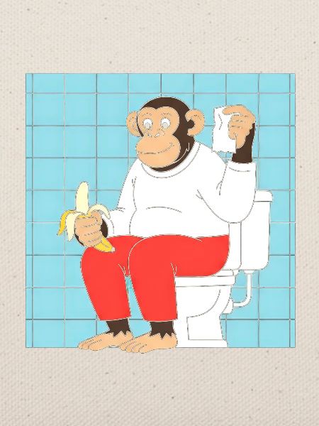 Affe auf Toilette mit Banane